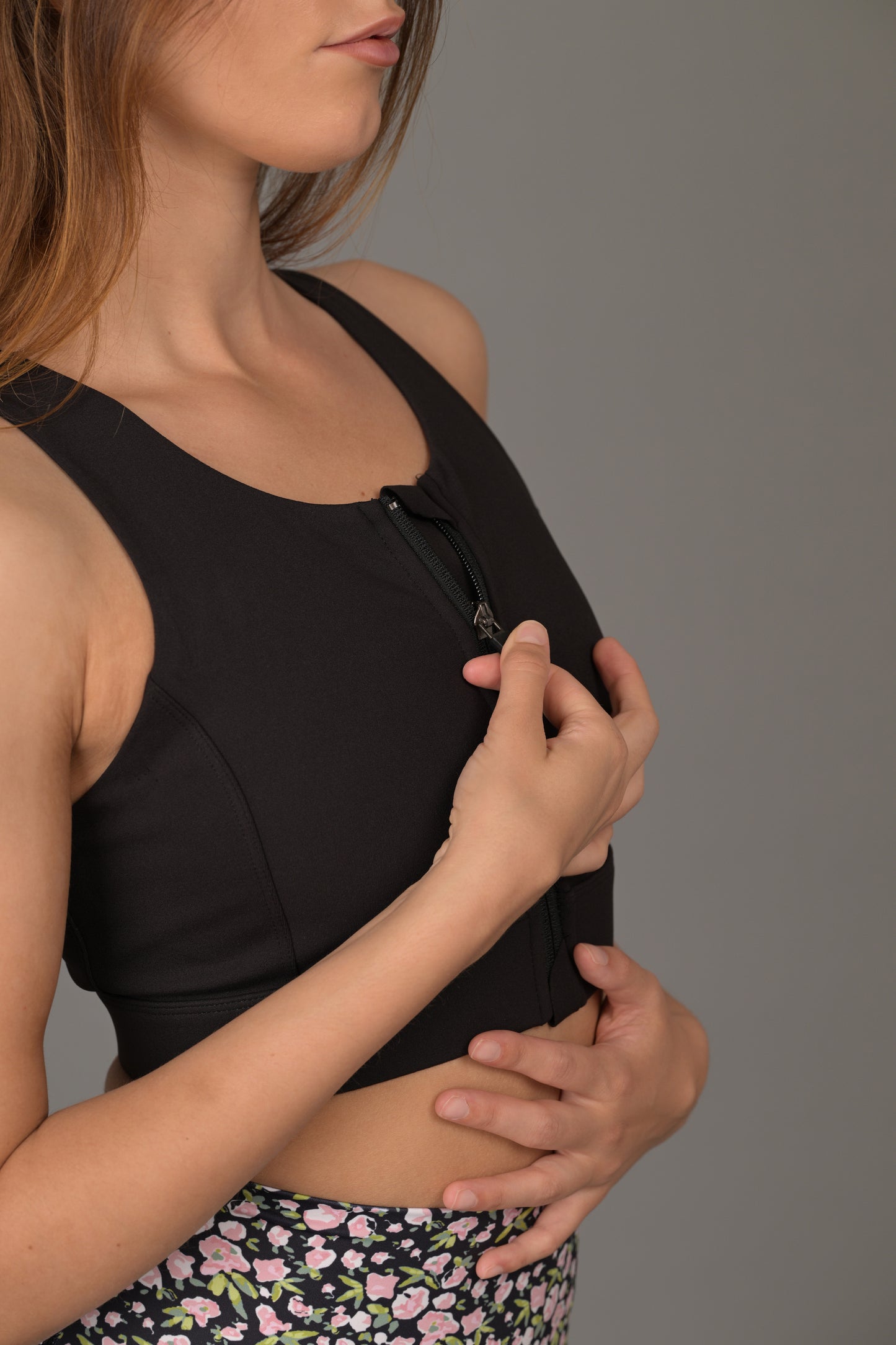 Katelyn Zip Front Bra. Zipper Bra for Breastfeeding or mastectomy or post breast augmentation. Wear Love More Core Compression Sports Bras.