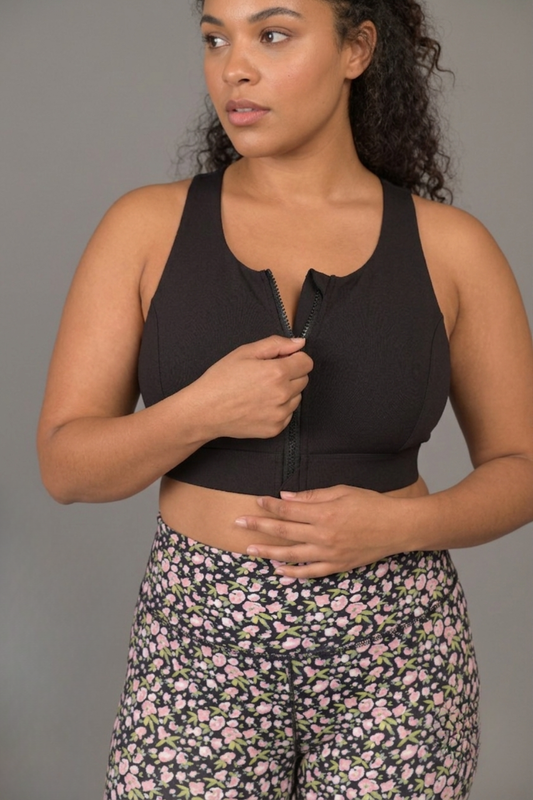 Katelyn Zip Front Bra in Matte Black