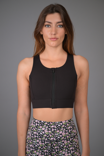 Katelyn Zip Front Bra in Matte Black