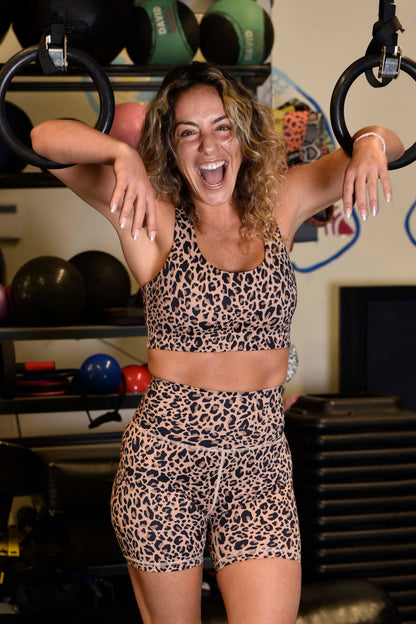 Jane Recycled Luxe Sports Bra in Nude Leopard