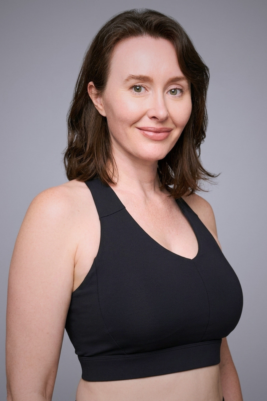 Wear Love More black Venus high support v-neck sports bra  in recycled core compression fabric.