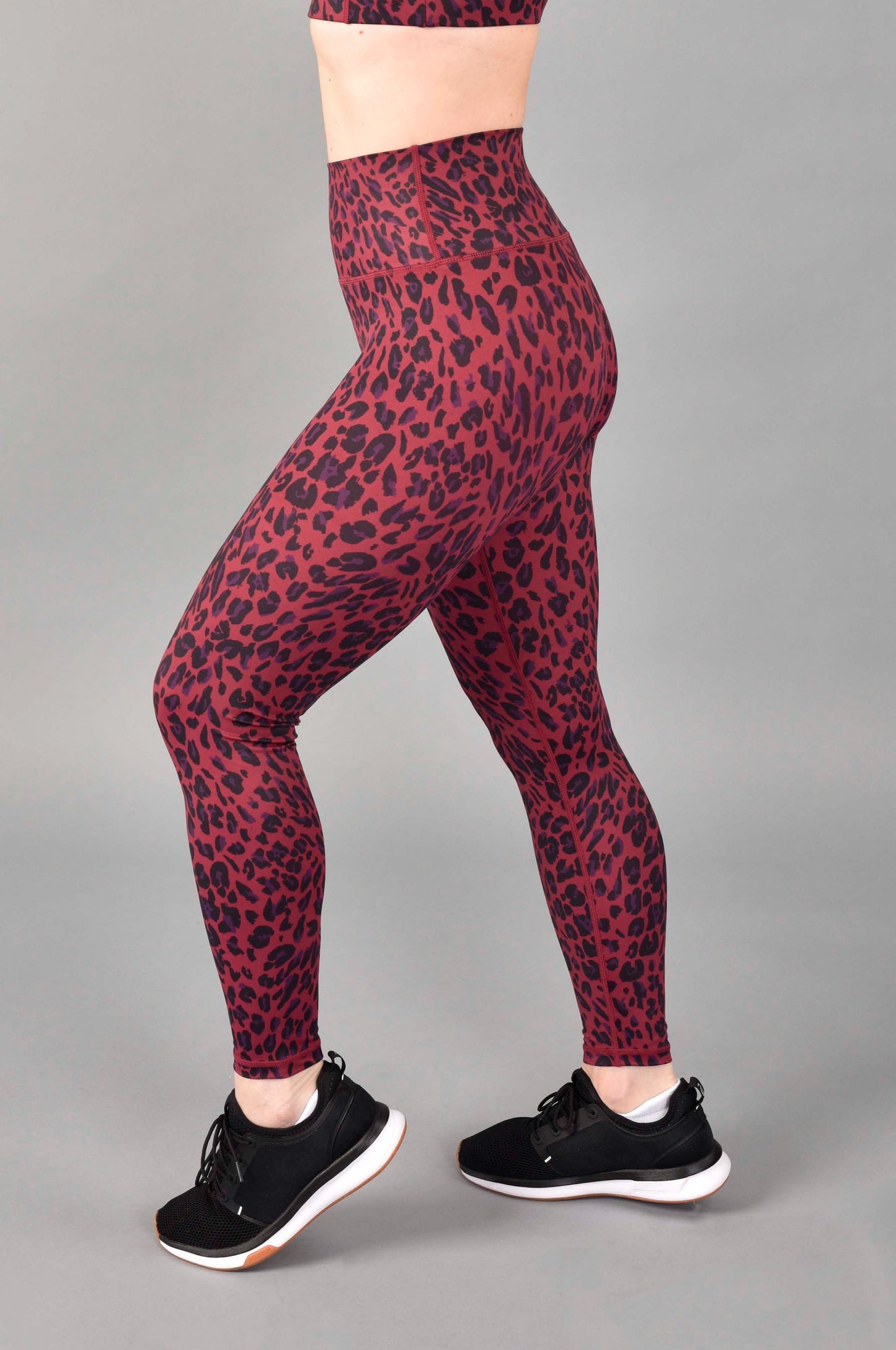 WEAR LOVE MORE Ultra High Rise Recycled Luxe 7/8 Legging in Red Velvet Leopard Print. Sustainable Activewear in Leopard Print. Leopard Print Legging. Best High Waist Leggings